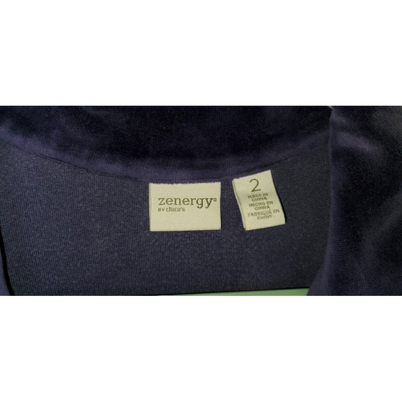 Zenergy Chico's Size L 2 purple Soft Velvet Zip Sweatshirt Jacket Pockets Bling - Picture 10 of 11